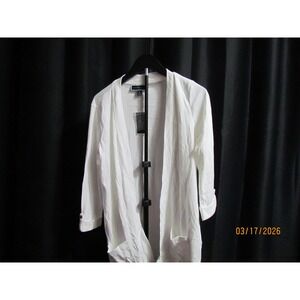 Karen Scott White Open Front Cardigan 3/4 Sleeve Button Cuff Pockets Size M NWT‎